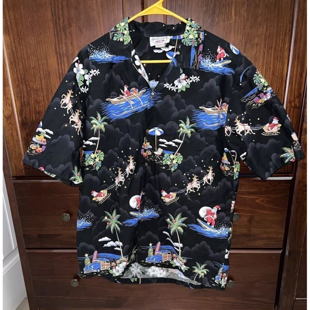 Pacific Legend Christmas Mens XL-Santa Claus and Reindeer Hawaiian‎ Vintage